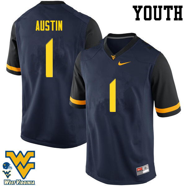 Youth #1 Tavon Austin West Virginia Mountaineers College Football Jerseys-Navy - Click Image to Close